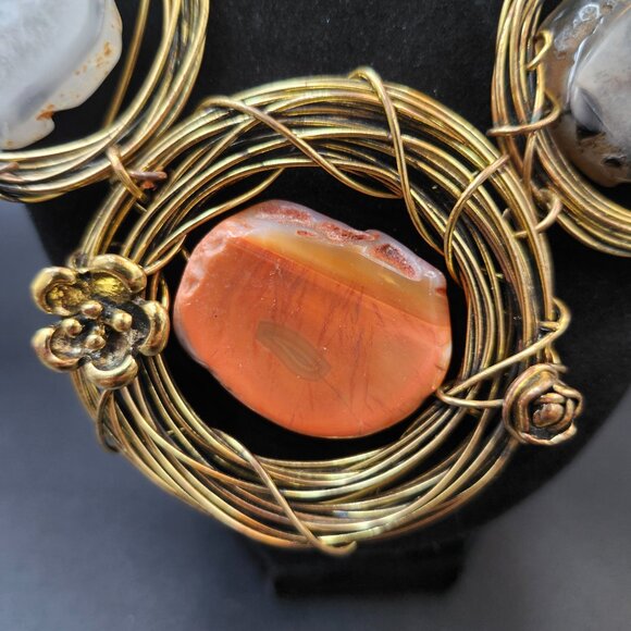 Brutalist Style Chunky Wire Necklace with Agate Type Minerals - Picture 3 of 10